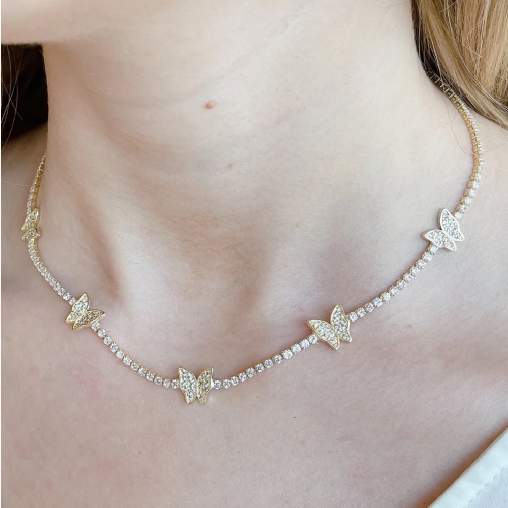 Treasure Jewels: Multi Crystal Butterfly Gold Necklace